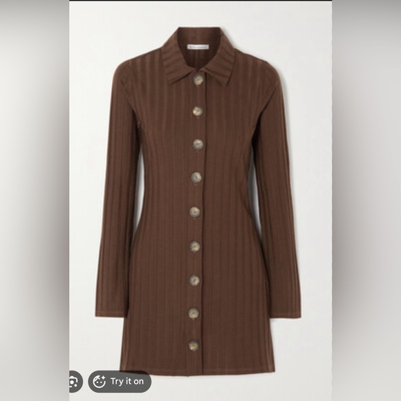 Reformation Benton Ribbed Mini Shirt Dress - Picture 3 of 7